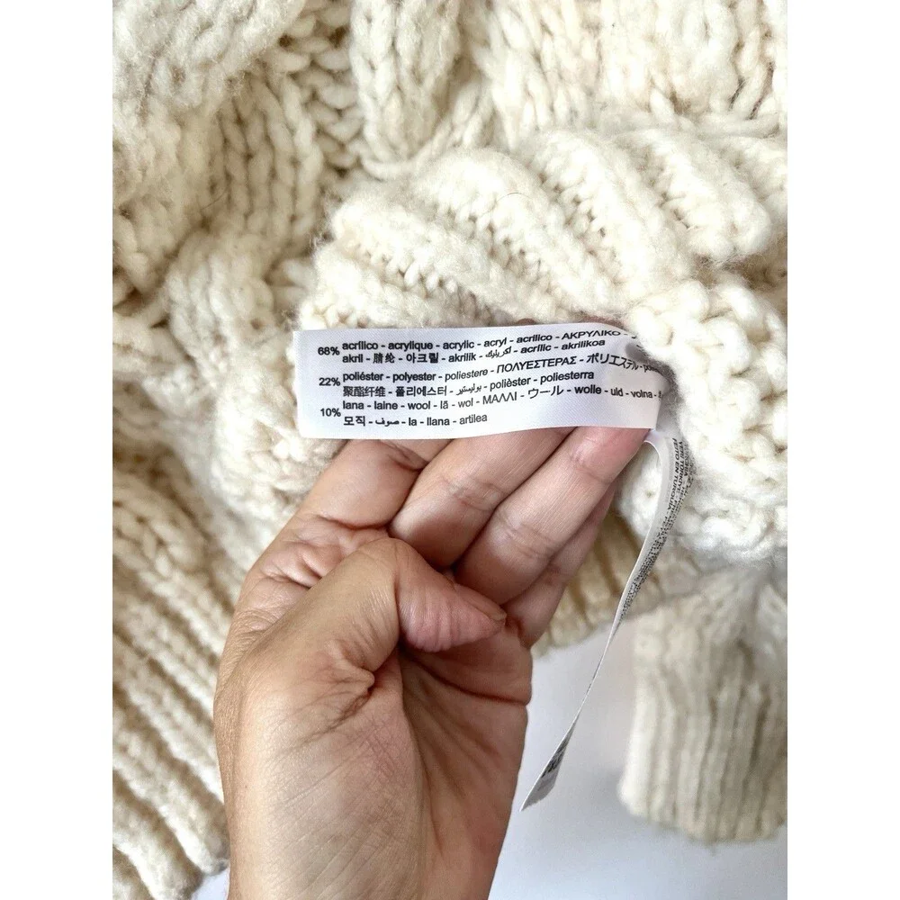 Zara Chunky Cable Knit Cropped Cream Ivory Sweater Size S Cozy Cottagecore - Picture 3 of 6